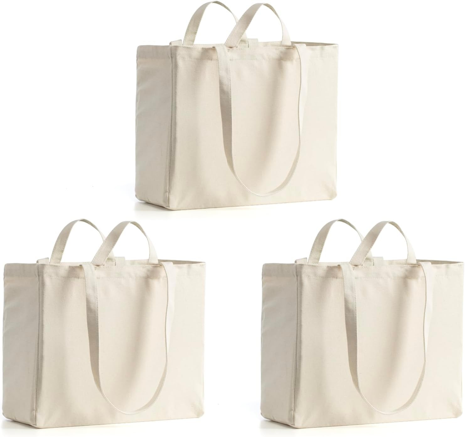 Canvas Tote Bag Reusable Grocery Bags with Long Shoulder Strap and Short Handle