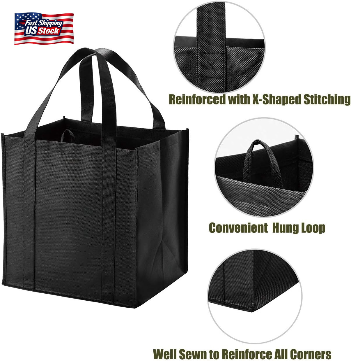 NERUB Set of 10 Reusable Grocery Bags Heavy Duty Shopping Bags Large Grocery Tot
