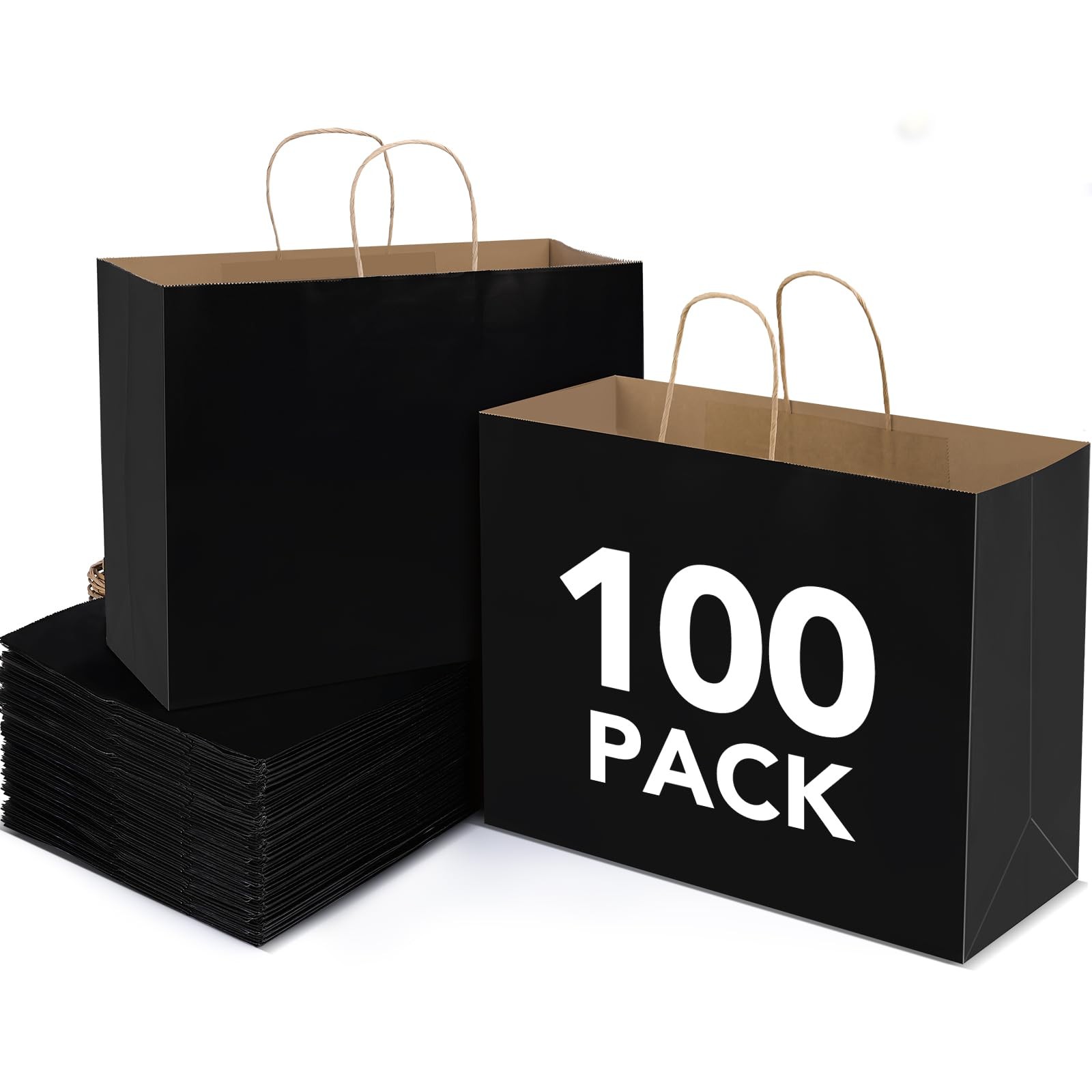 BURVAGY 16x6x12 Inch 100 Pcs Kraft Paper 100 count (Pack of 1), B-Black-100P