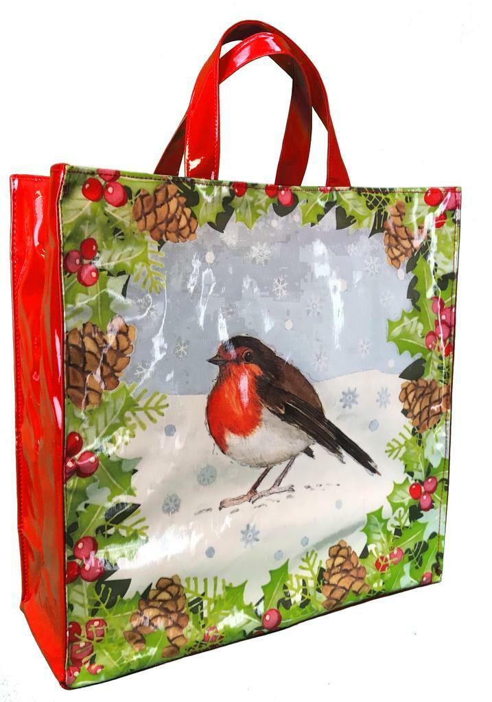 Holly Robin PVC Bag Medium Gusset Lamont Christmas Shopping Festive Shopper