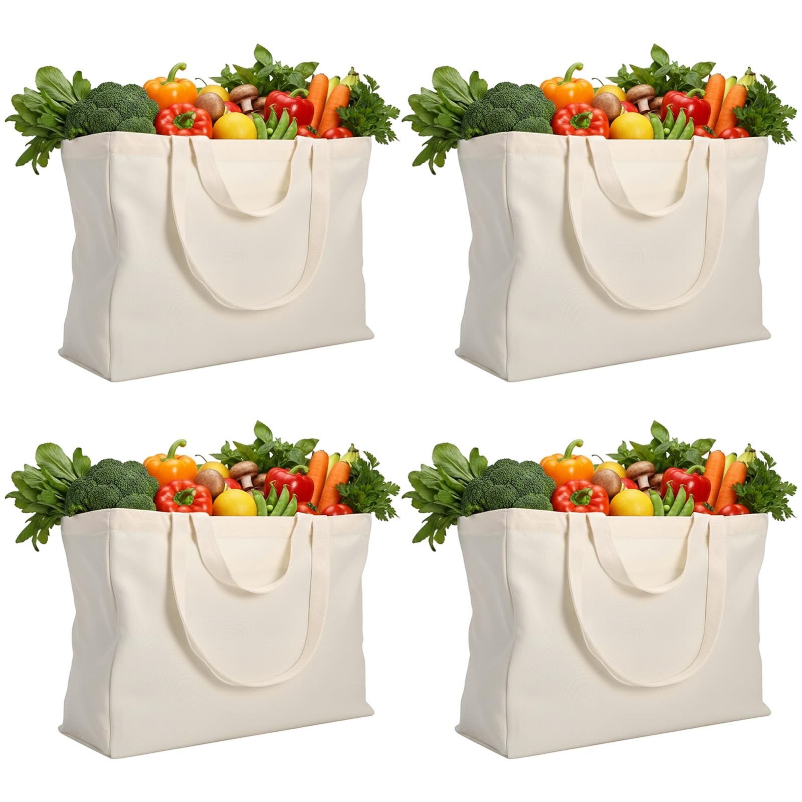 4 Pcs Canvas Grocery Bags with Handles Large Reusable Grocery Shopping Bag Ca…