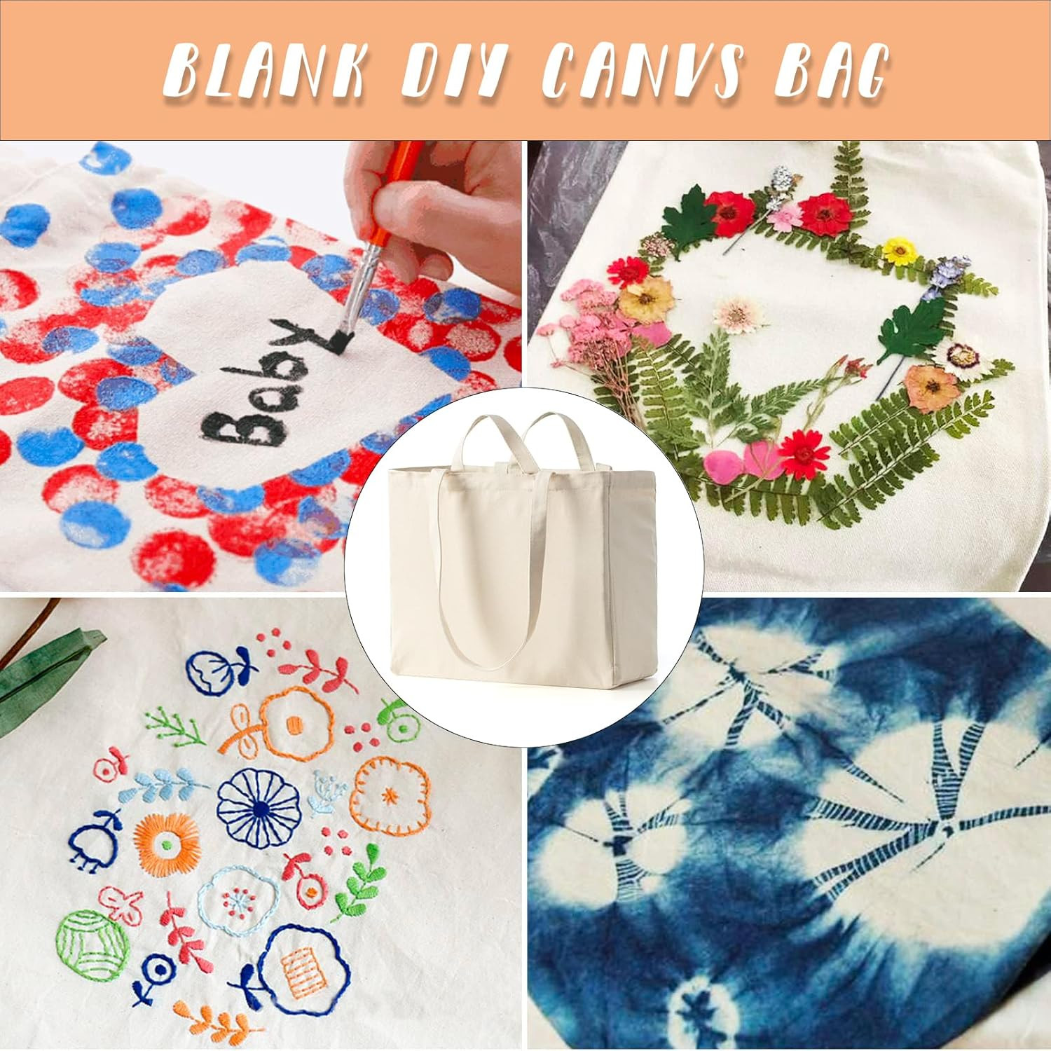 Canvas Tote Bag Reusable Grocery Bags with Long Shoulder Strap and Short Handle