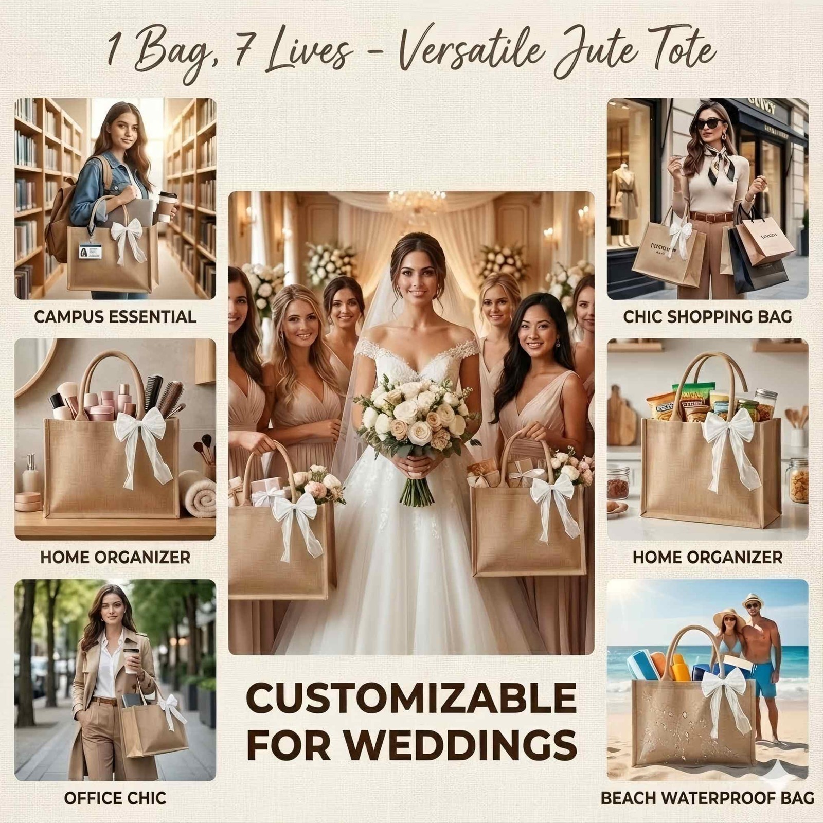 ZVQTD 8pcs Burlap Tote Bags Set with Handles, Large Jute Tote Waterproof Reus…