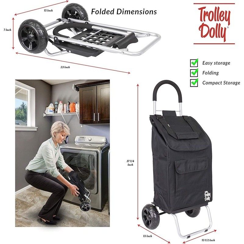 Oversized Wheeled Shopping Utility Tote Durable Removable Bag W/ Pockets New