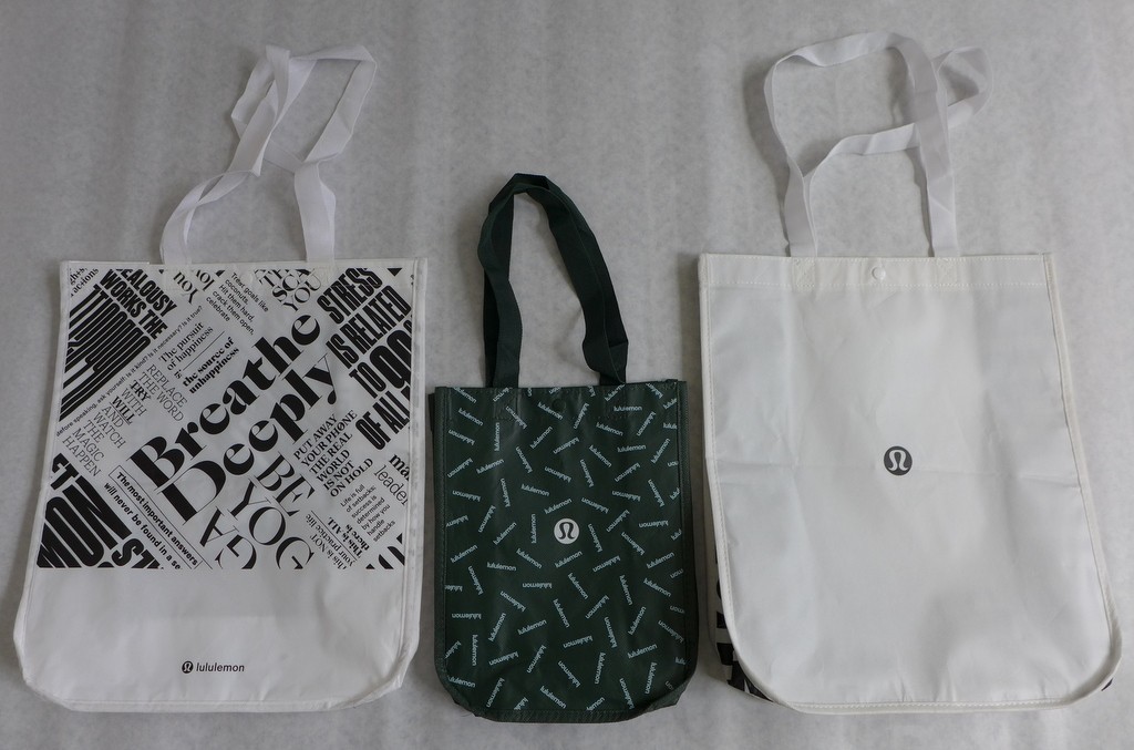 Lululemon lot of 3 Reusable Shopping Tote Bags Small Large White Black Green