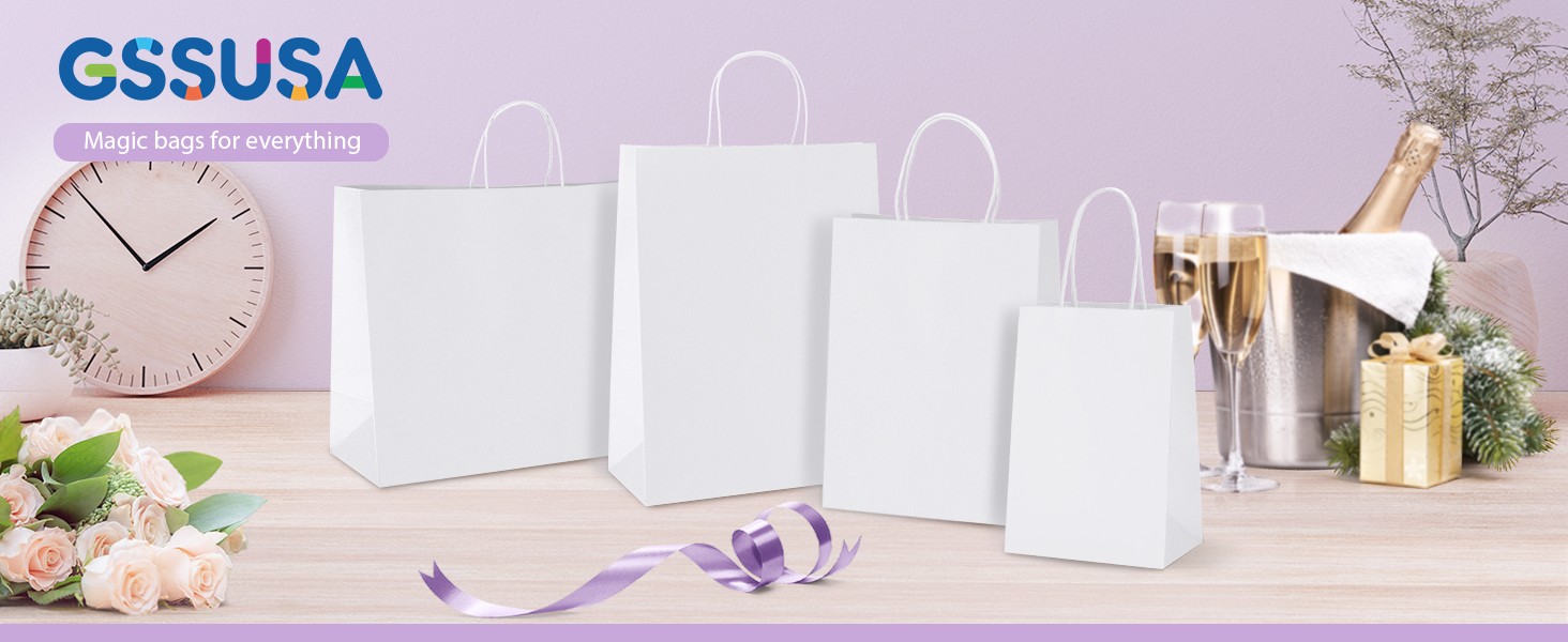 16x6x12 100Pcs White Bags with Handles,Paper Bags?White Large Paper Bag with