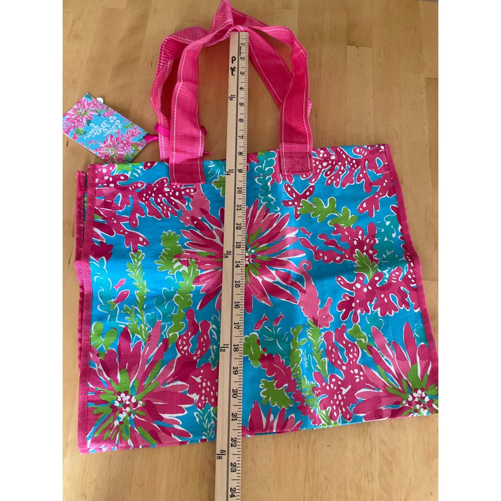 Lilly Pulitzer Sea Soiree Market Bag Reusable Shopping Tote Pink Blue Seahorse
