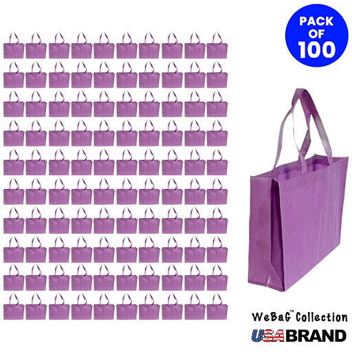 Shopping Bag Reusable Gift & Promotional Bag Wholesale Purple 100 Pack 12x5x16in