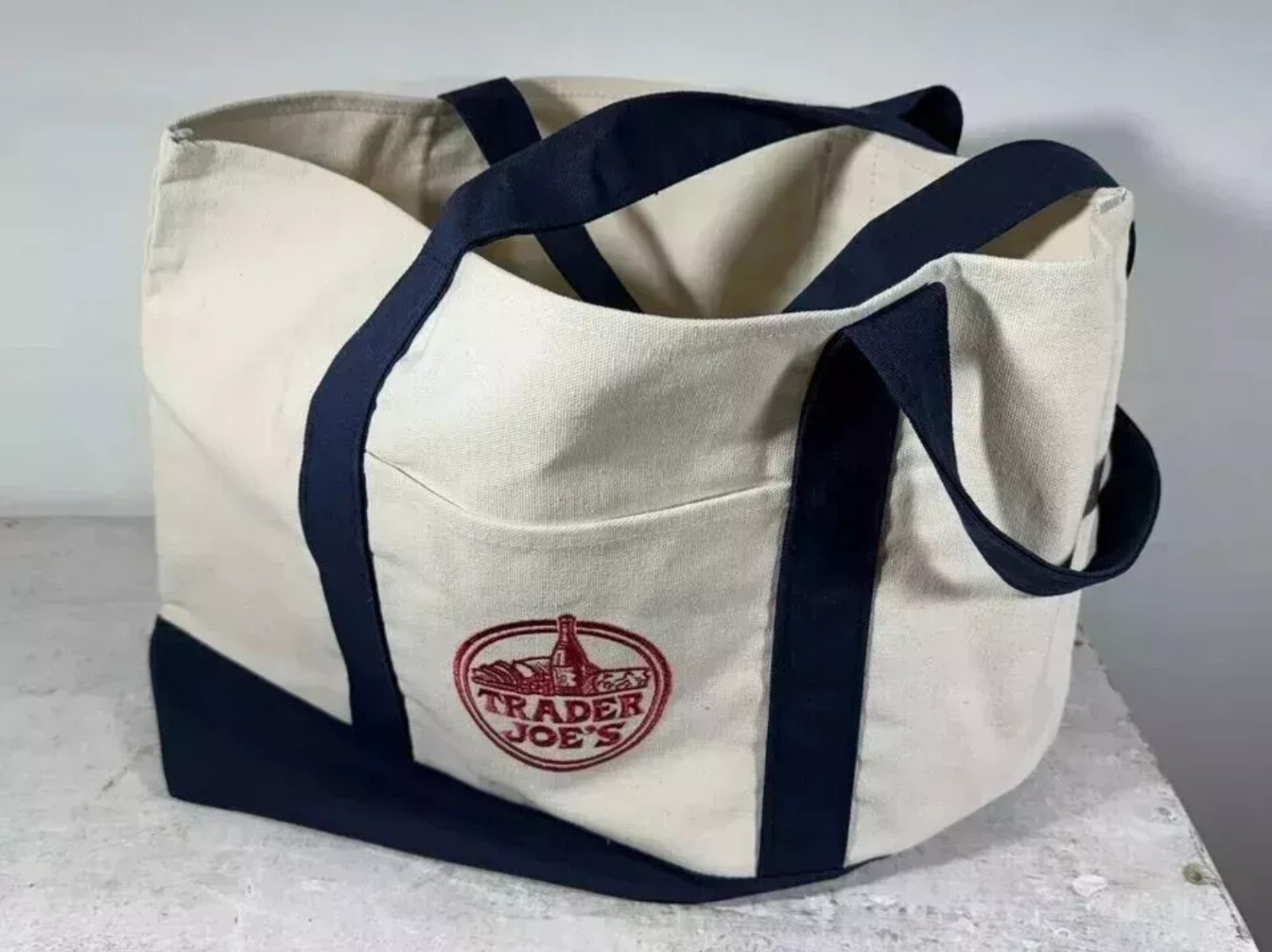 Trader Joe’s Bag Canvas Reusable Heavy Cotton Basic Style Shopping Navy Large