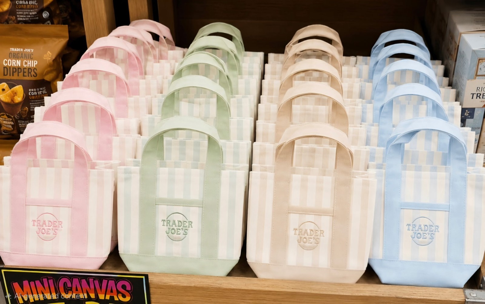 Trader Joe’s Limited Mini Tote Bags Striped Tan Blue, Pink Or Green, 🇺🇸 Seller