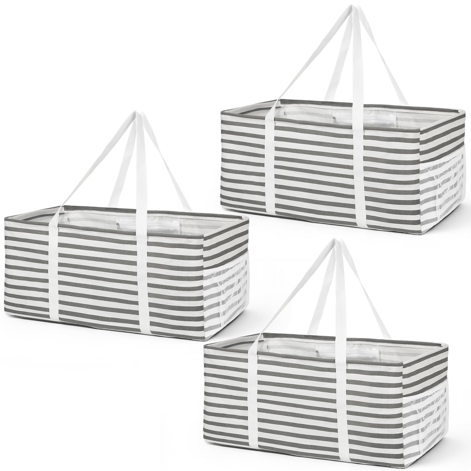 VZZNN 3 PCS Extra Large Tote Bag Reusable Grocery Bags with Metal Wire Frame …
