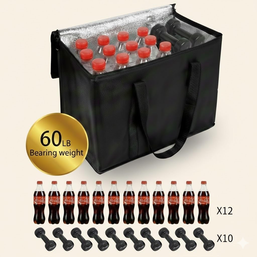musbus 2-Pack, XL-Large Insulated Grocery Shopping Bags, Black, Reusable Bag