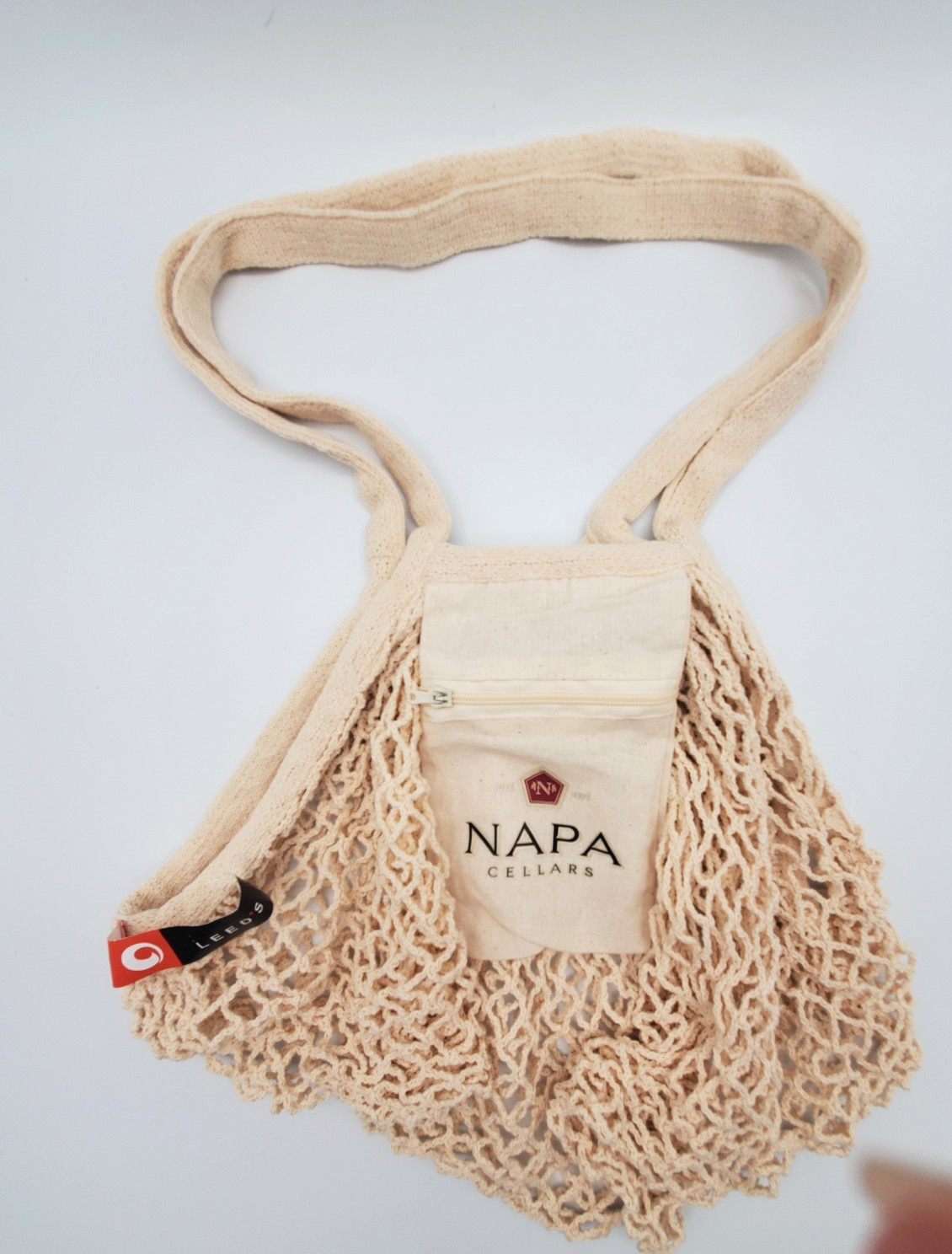 Market Bag Napa Cellars String Net Knotted Cotton Zipper Pocket Expandable Reuse