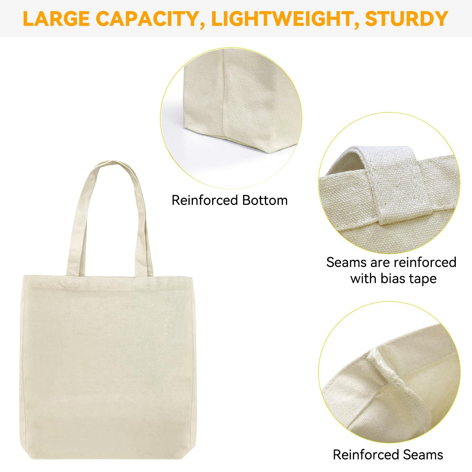 12 Pack Canvas Tote Bags, Heavy Duty Reusable Grocery Shopping Bag 12.2″x14.2…
