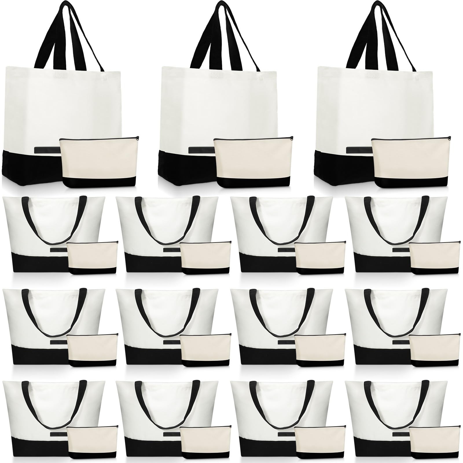 30 Pcs Canvas Tote Bags Bulk with Zipper Cosmetic Pouch 18.5″ Reusable Cotton…