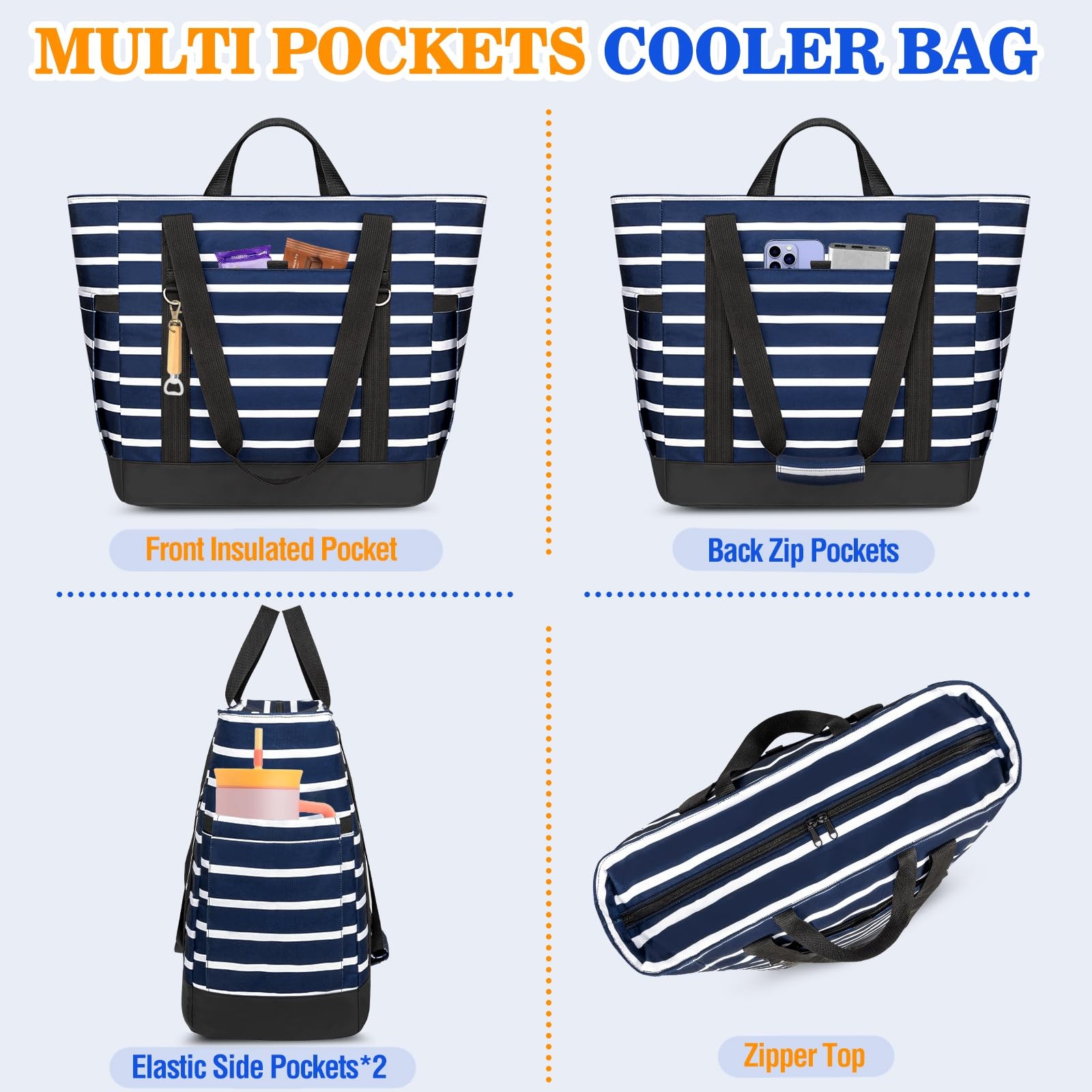 Soft Cooler Bag Insulated Travel Large Grocery Zippered PEVA Collapsible