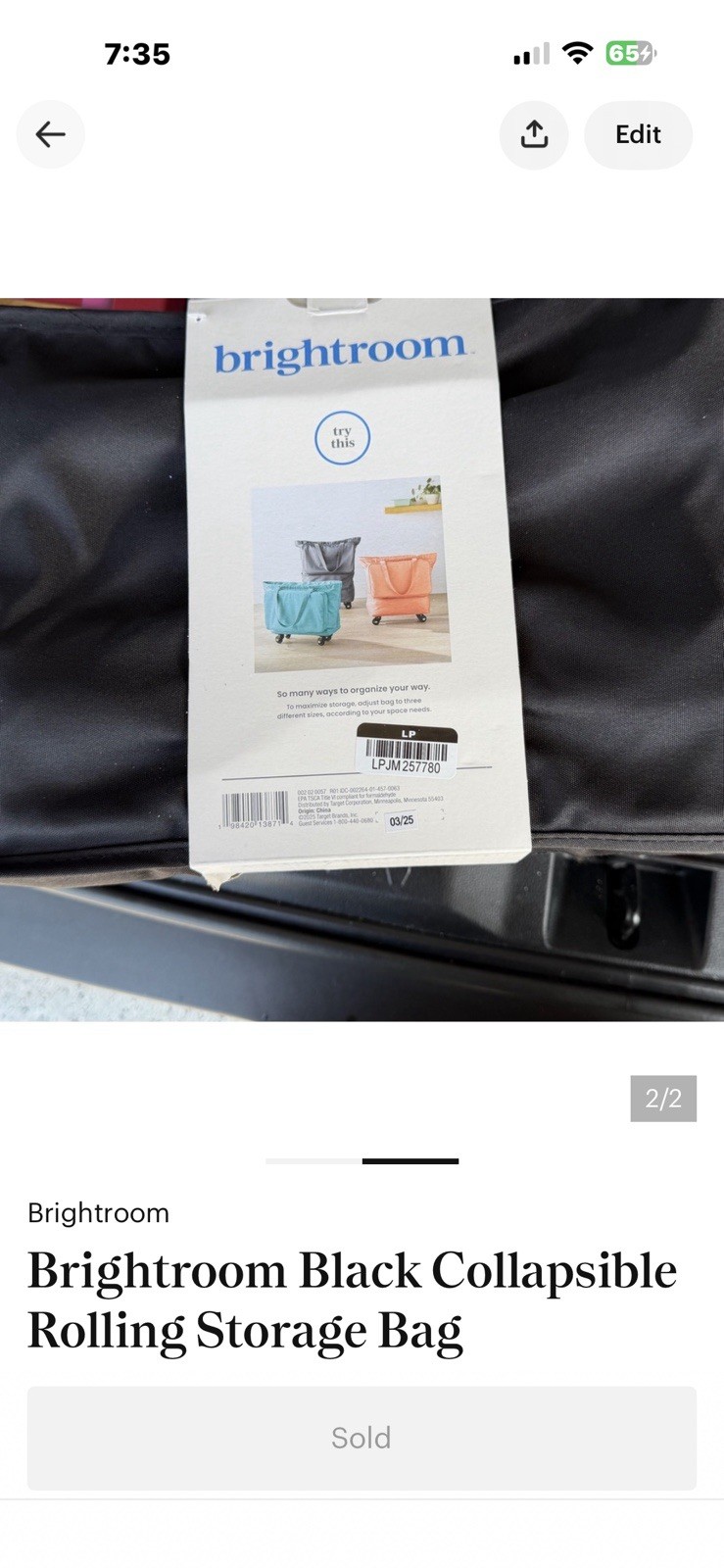 Bright room Collapsible Rolling Shopping Bag Grey New In Package Not Black