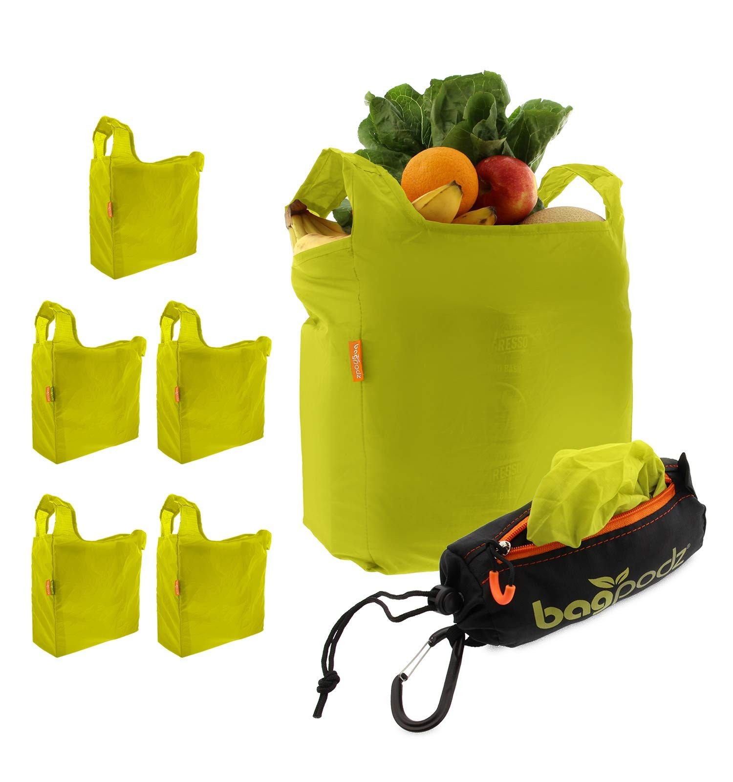 Reusable Grocery Bags – Foldable, Washable, 50lbs Capacity, Compact Pod, 5 Pack