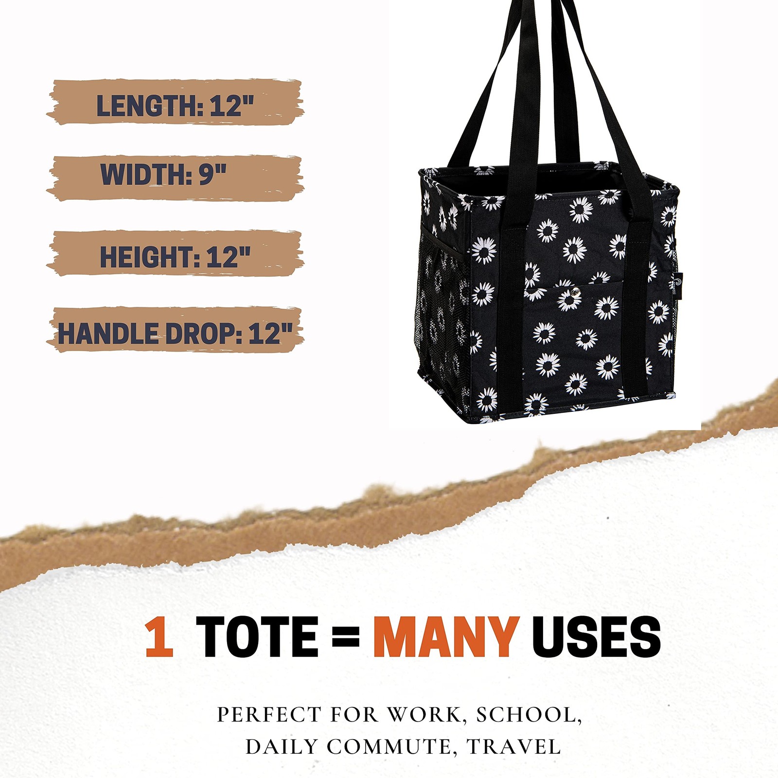 Small Utility Tote Bag for Women with 4 Exterior Pockets – Perfect as Lunch T…