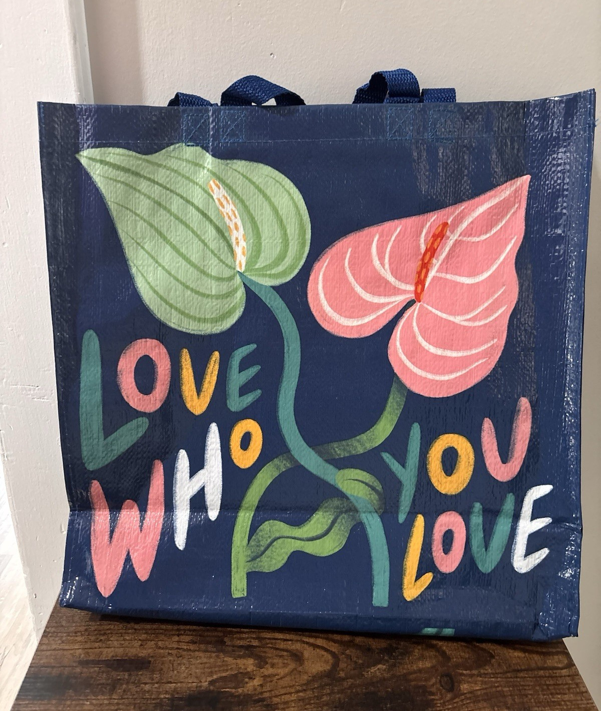 BlueQ Reusable Shopping Bag “Love Who You Love” Floral Blue Recycled Shopper Bag