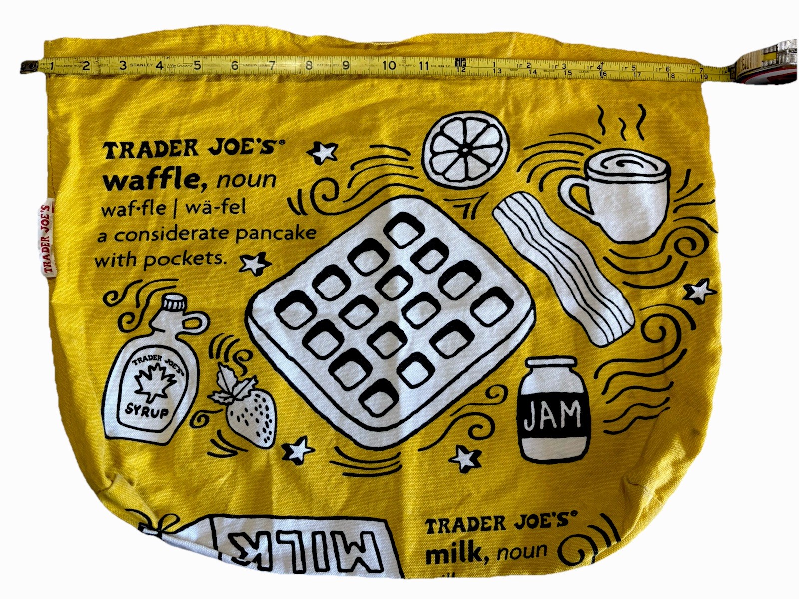 Trader Joes Reusable Canvas Shopping Tote Bag Breakfast Waffles Coffee Toast USA