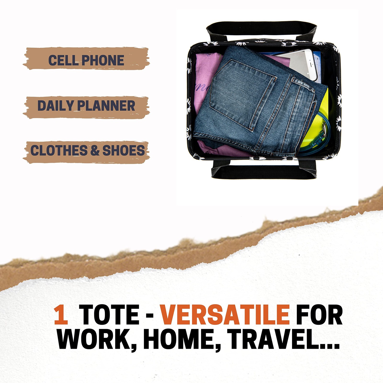 Small Utility Tote Bag for Women with 4 Exterior Pockets – Perfect as Lunch T…