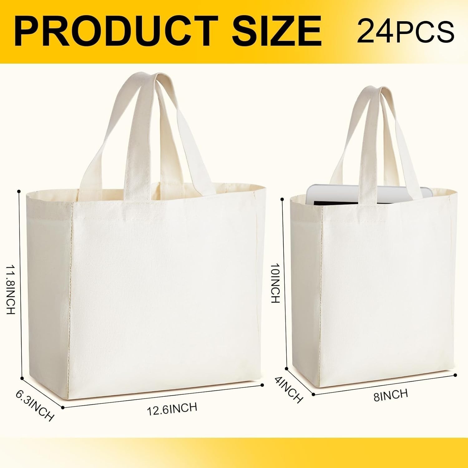 24 PC Mini Tote Bag Sublimation Blank Canvas Tote Reusable Grocery Bags DIY