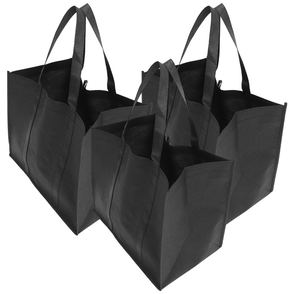 3Pcs Black Non-Woven Fabric Reusable Shopping Bags Large Capacity Foldable Tote
