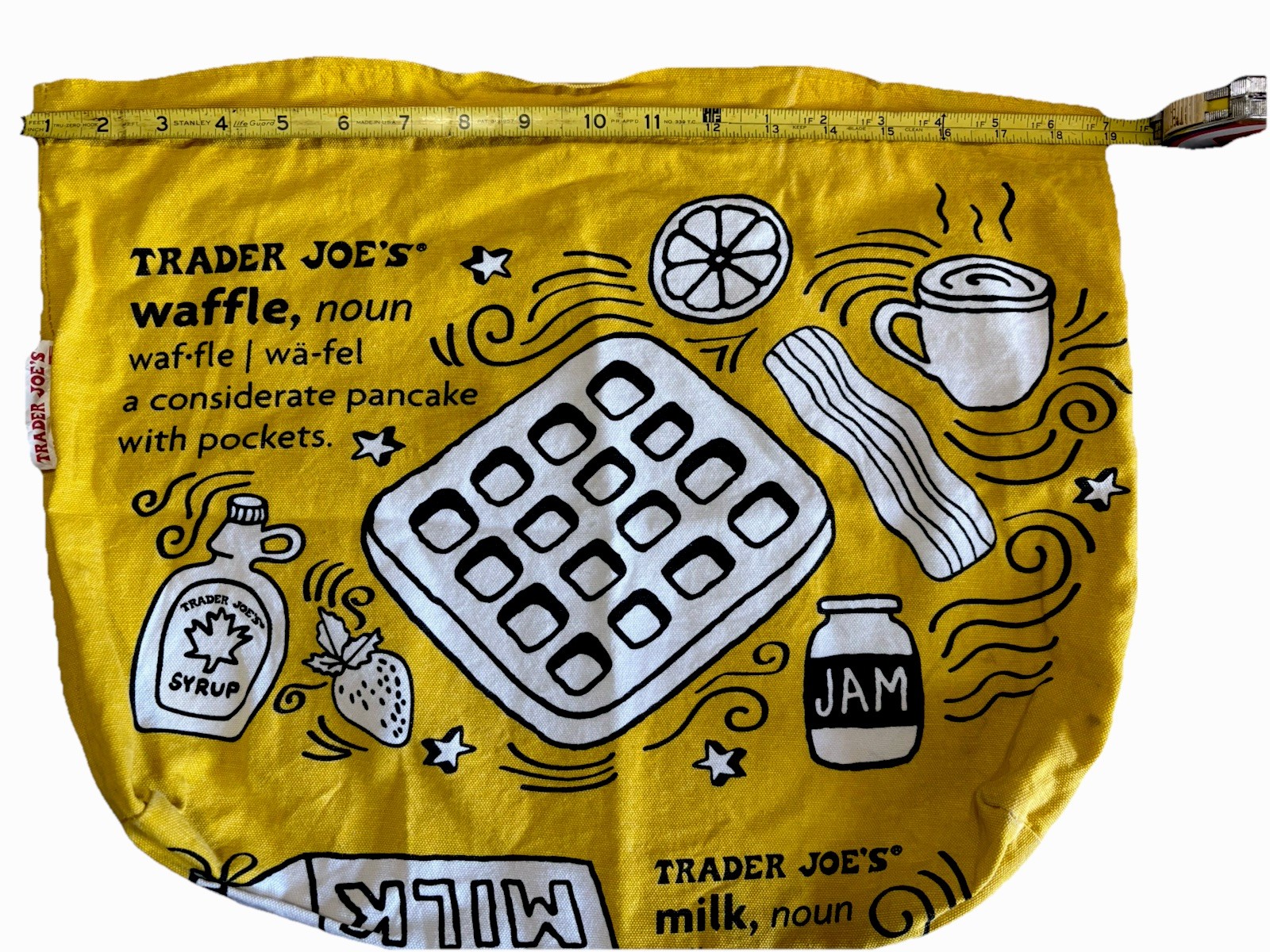 Trader Joes Reusable Canvas Shopping Tote Bag Breakfast Waffles Coffee Toast USA