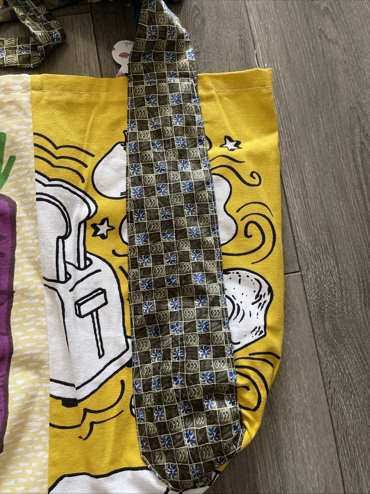Trader Joe Tote Bag With Two Different Design Using Ties As Handles 17x13x5 1/2