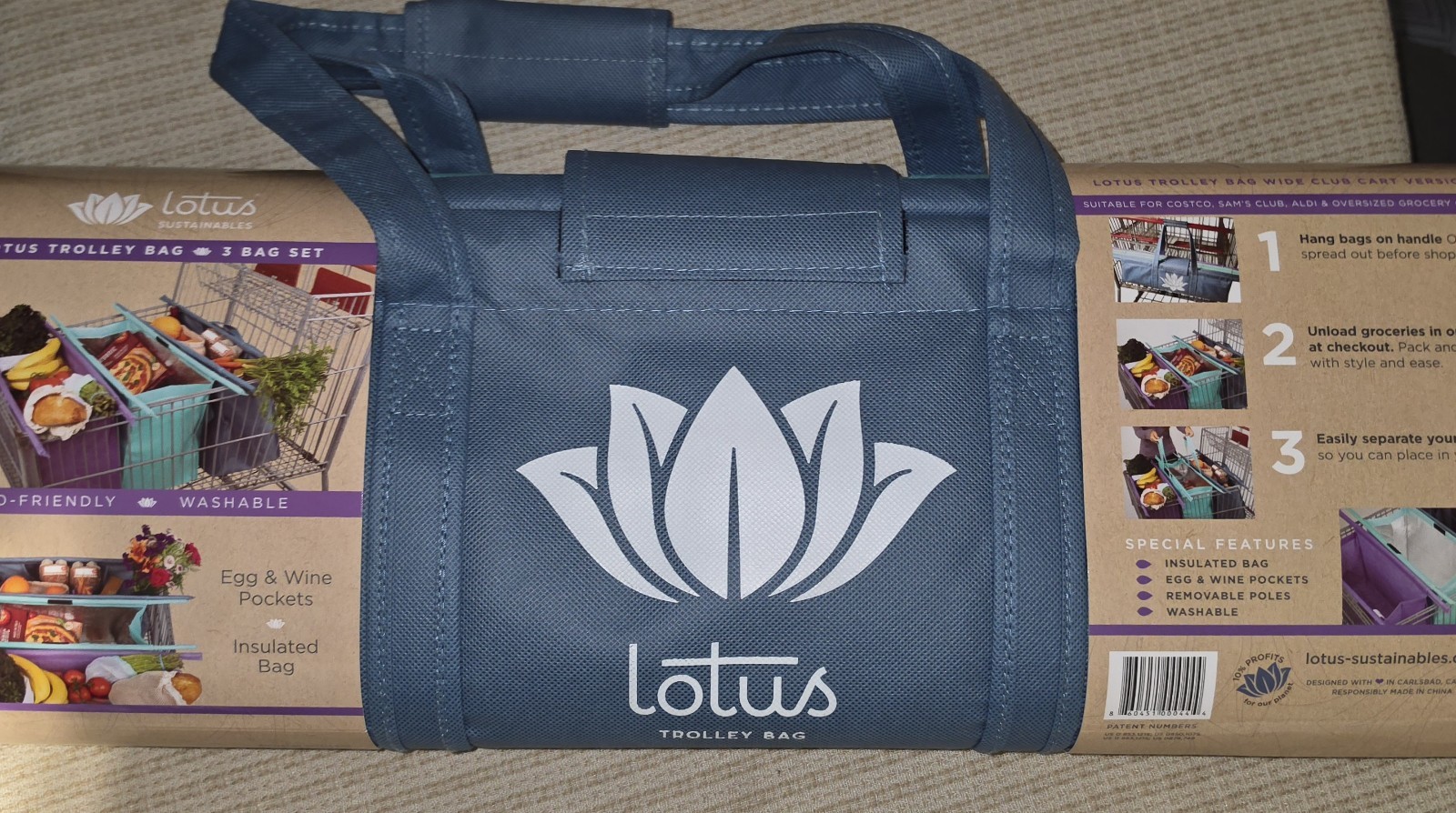 Wide Club Version Lotus Trolley Bags Bag & Egg/wine Holder Reusable Grocery Cart