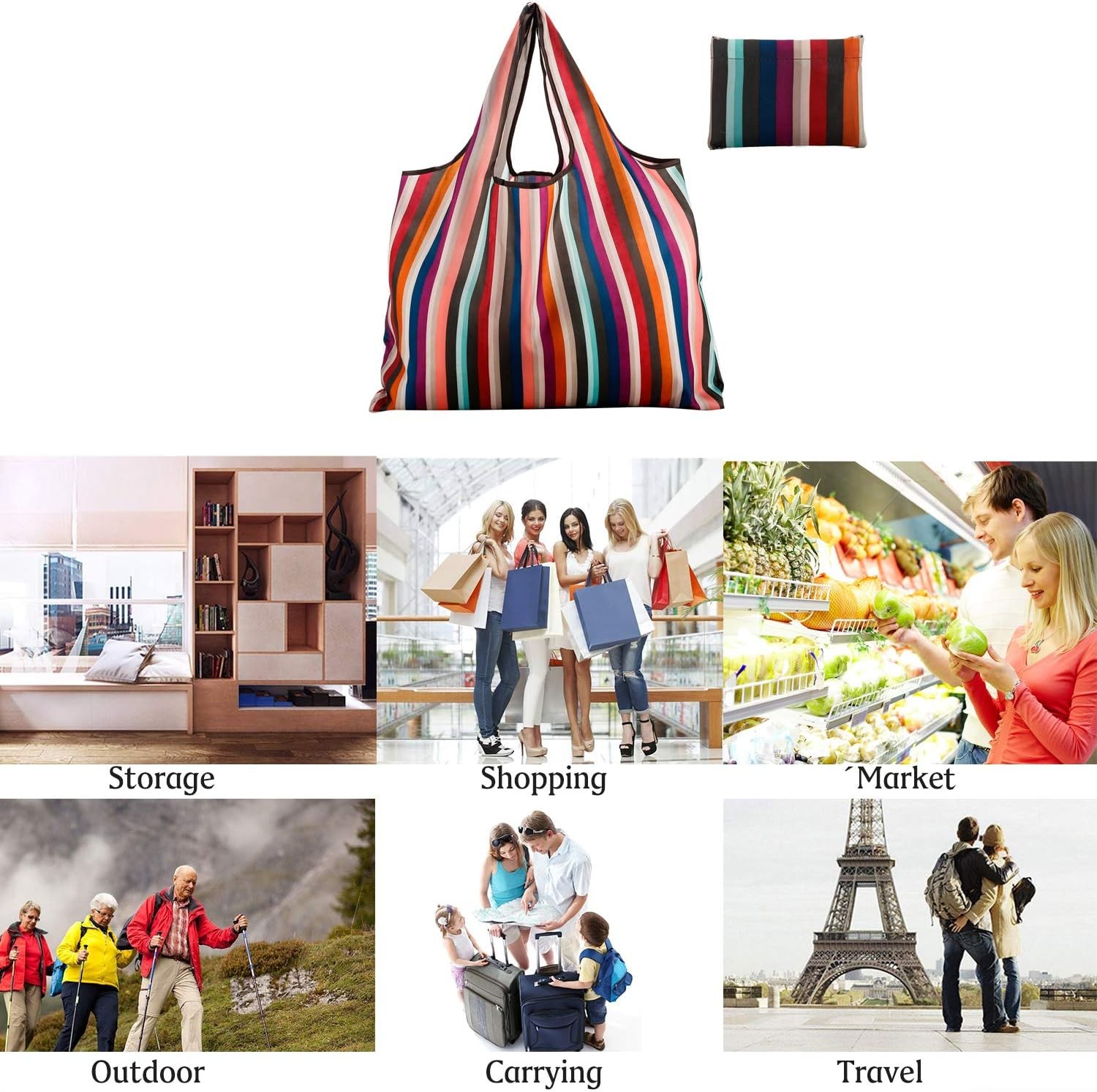 Reusable Grocery Bag 2 Packs Large Washable Foldable Eco Friendly Nylon Heavy