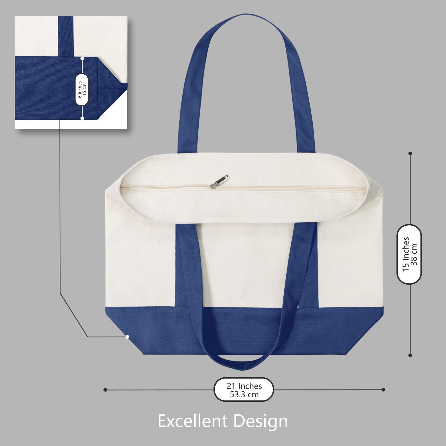 3-Pack Canvas Tote Bags with an External Pocket, Reusable Grocery Shopping Ba…