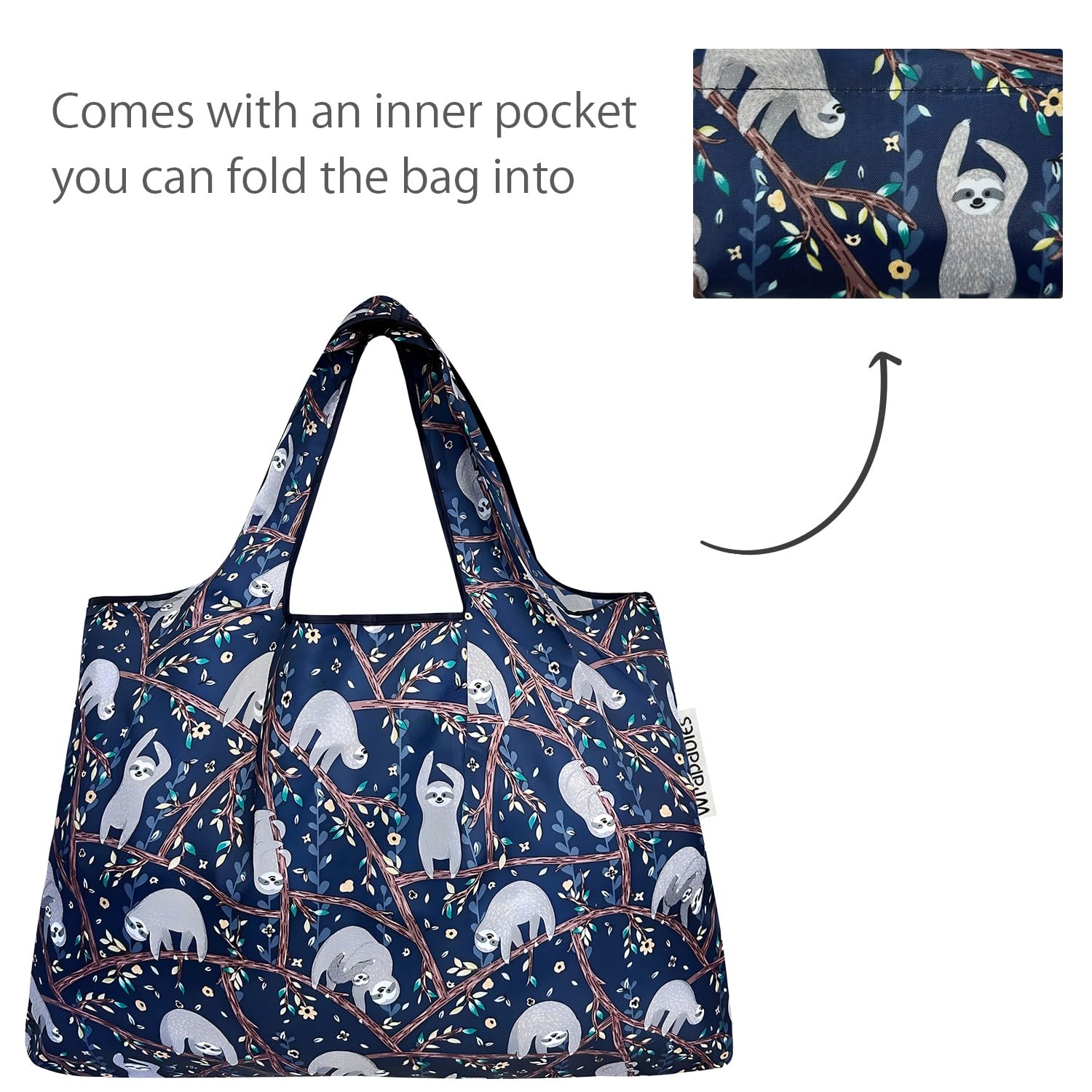 Large & Small Foldable Tote Nylon Reusable Grocery Bags, Set of 2, Sloths