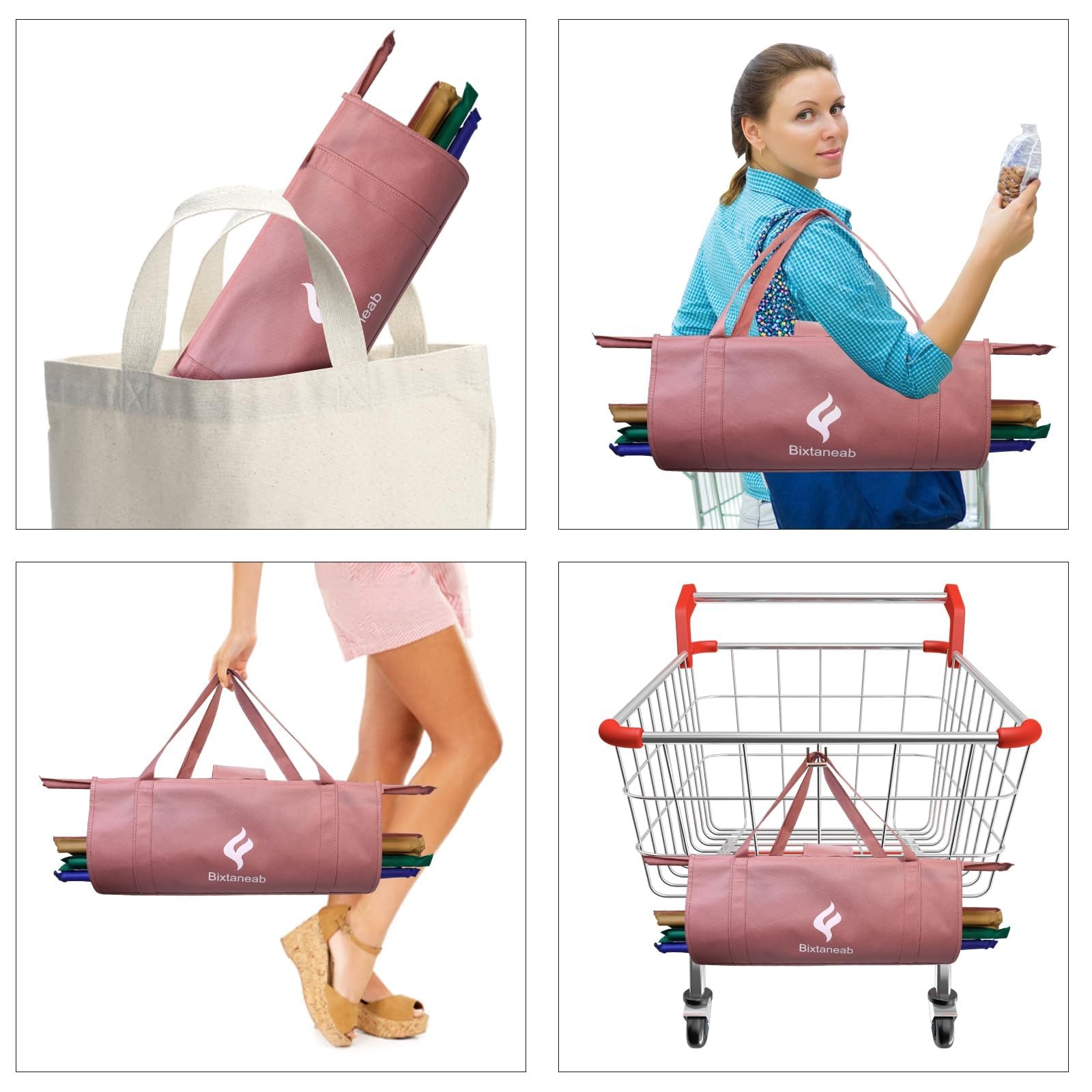 Shopping Cart Bags for Groceries, 4-Pack Collapsible Reusable Grocery Cart Ba…