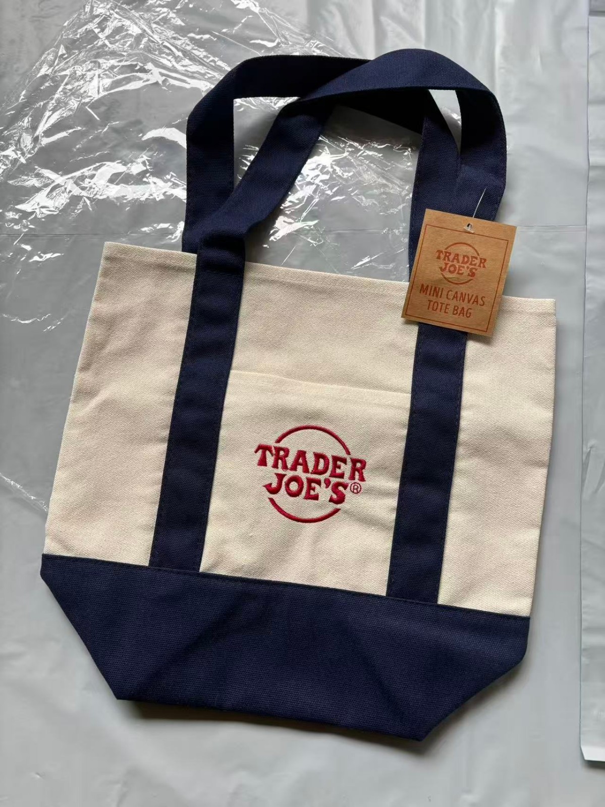 1PC Dreamy navy Trader Joe’s Pastel Mini Canvas Tote Bags New Year gift bag