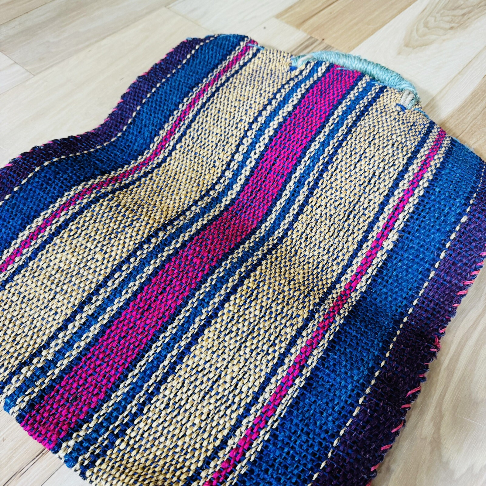 Vtg Market Reusable Shopping Burlap Sack Bag Stripe Pattern Bohemian Boho Retro