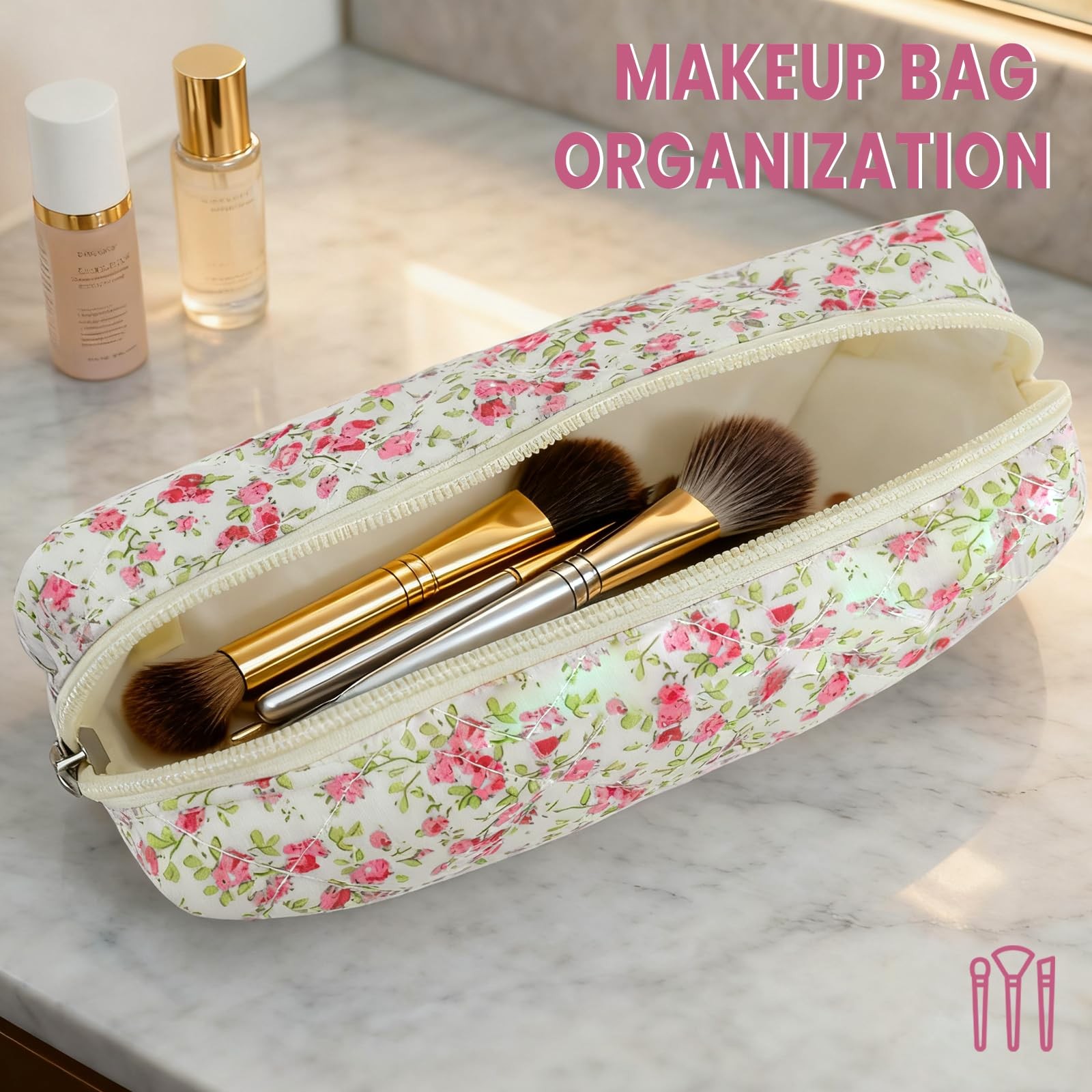 LBZ4ZUONISP Cotton Makeup Pouch Cosmetic Bag for Women Make Red Floral