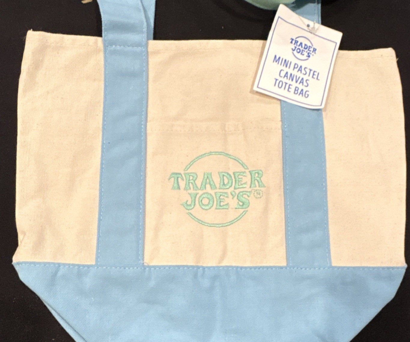 Trader Joe’s Mini Canvas Tote Bag Small Beige Blue Pastel Solid Plain Grocery