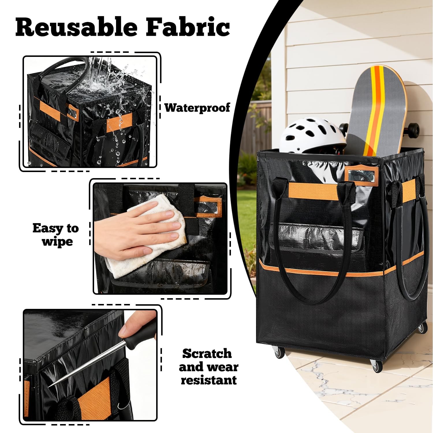 Reusable Grocery Bag on Wheels, 75L Large-Capacity Zippered Roller Tote, Carr…