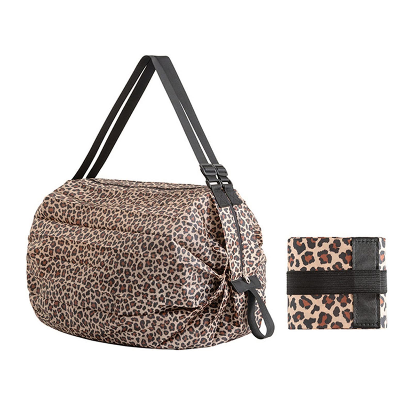 Portable Foldable Shopping Bag Multipurpose Travel Shoulder Bag Leopard