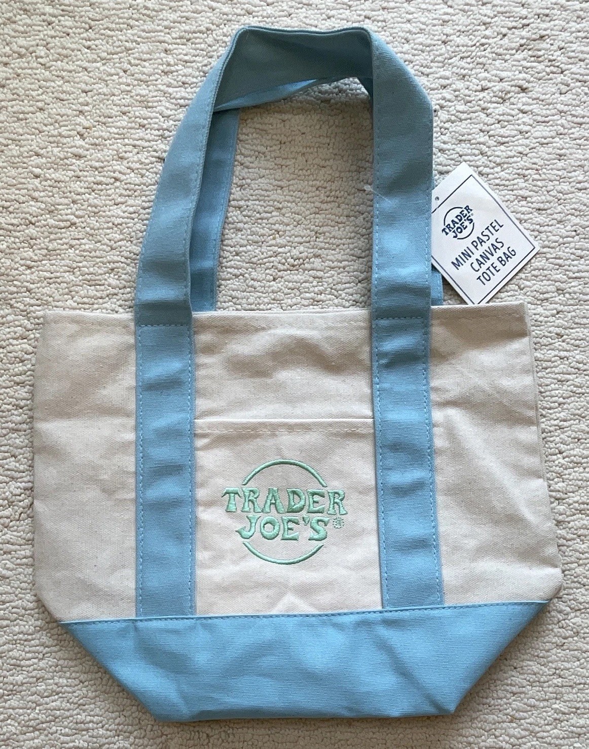 Trader Joe’s Mini Canvas Tote Bag Blue/Beige