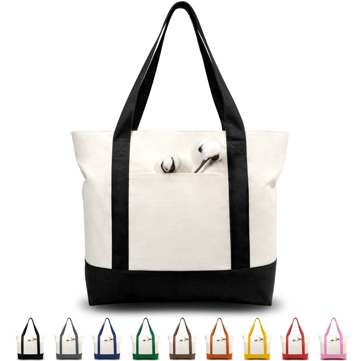 TOPDesign 1 | 3 | 6 | 30 Pack Canvas Tote Bag with an External Pocket, Reusab…