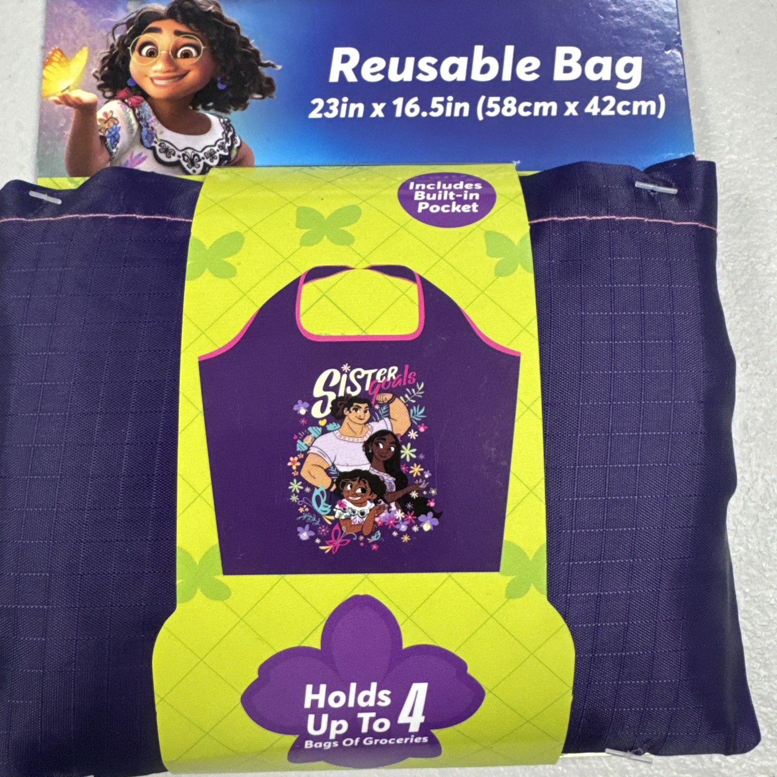 Disney Encanto Reusable Bag Holds up to 4 Bags Groceries Purple NEW