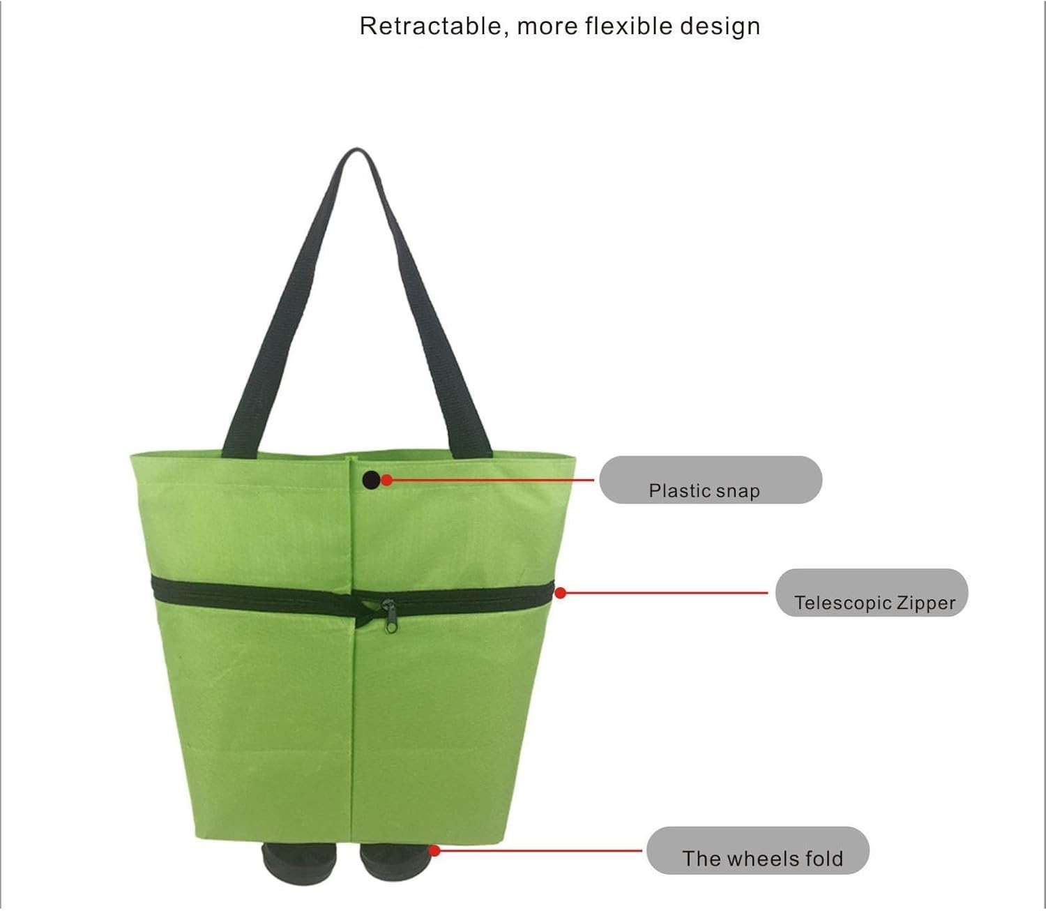 8L Waterproof Foldable Reusable Grocery Tote with Wheels & Handle