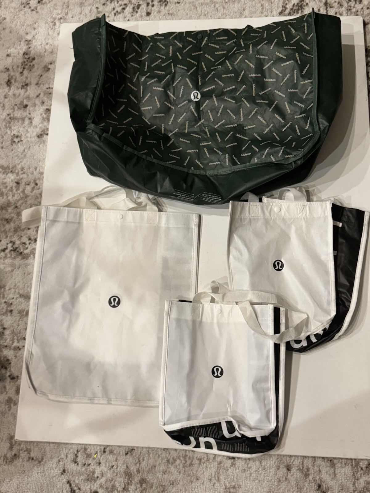 4 LULULEMON Reusable Shopping Bags with Snap Closure One Large, Medium and Small