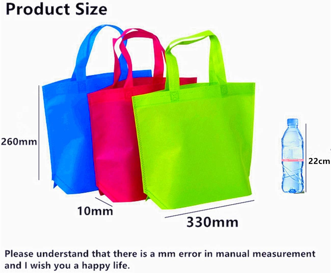 12 Pack 13″ 12 Colors Multi-Color Reusable Tote Gift Bag One Side Blank Non-Wove