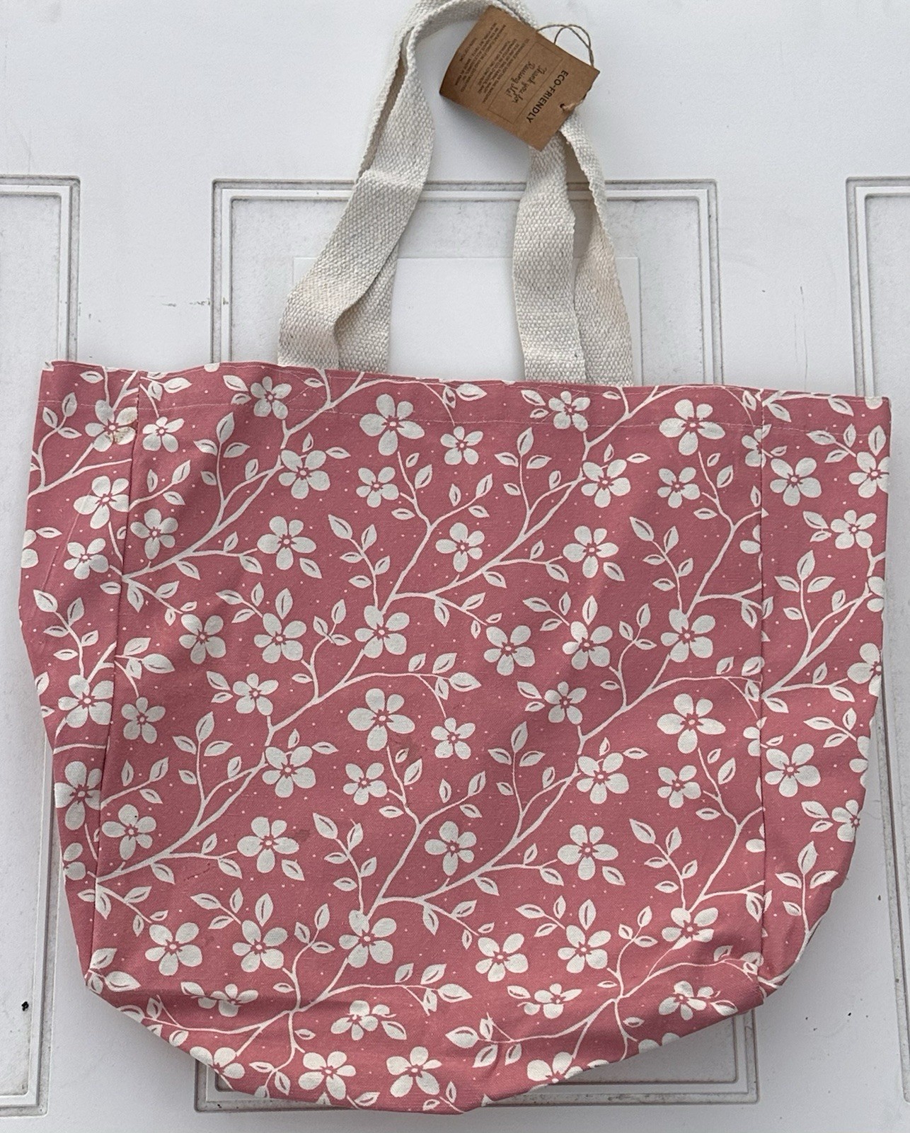 Reusable Tote Bag Eco-friendly Pink White Floral NWT