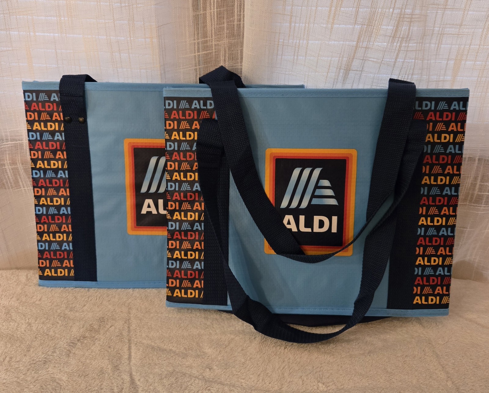 ALDI 2 Collapsible Box Bags 14x10x11 Blue Navy Rainbow