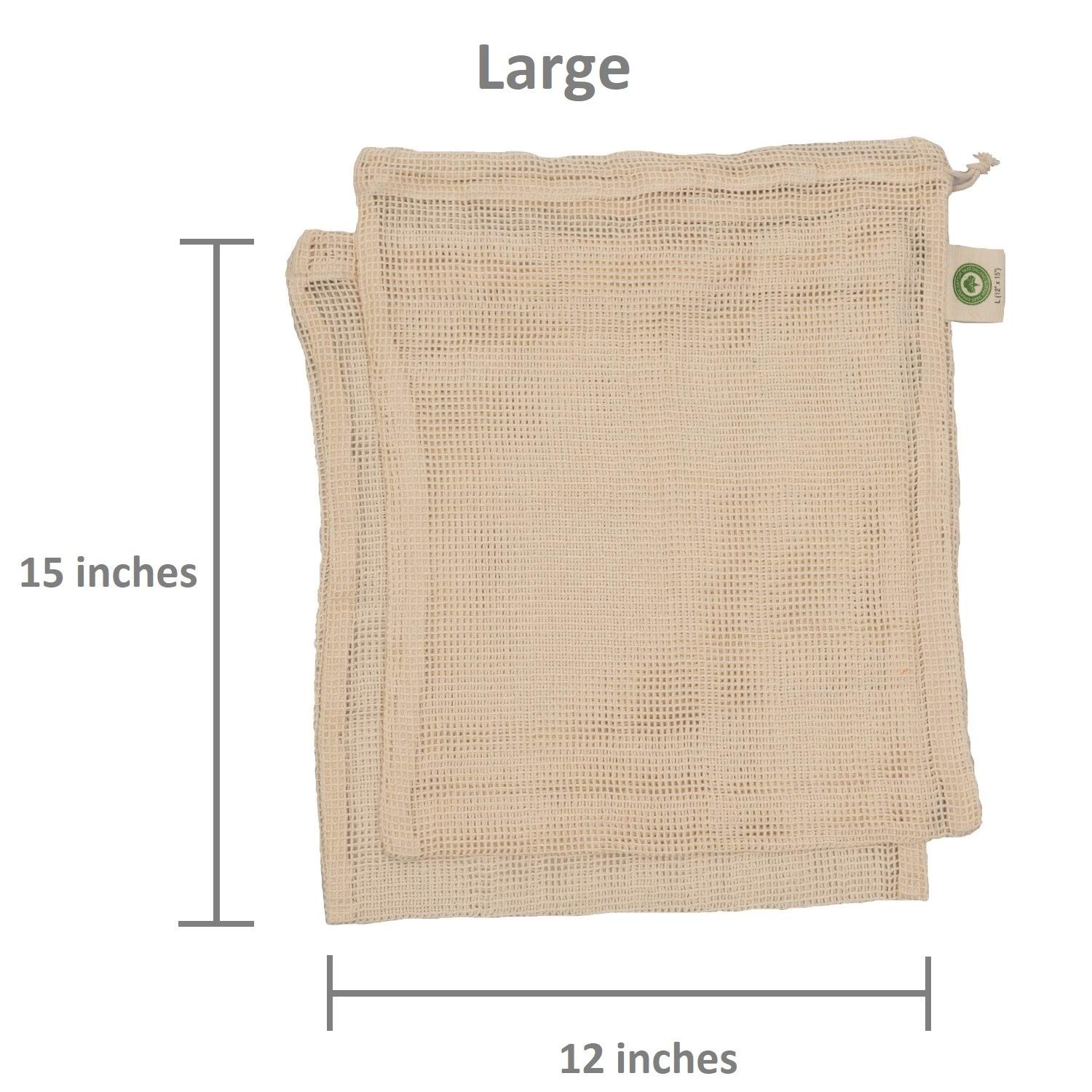 Reusable Cotton Mesh Produce Bags – 100% 2 Large, 2 Medium, 2 Small, White